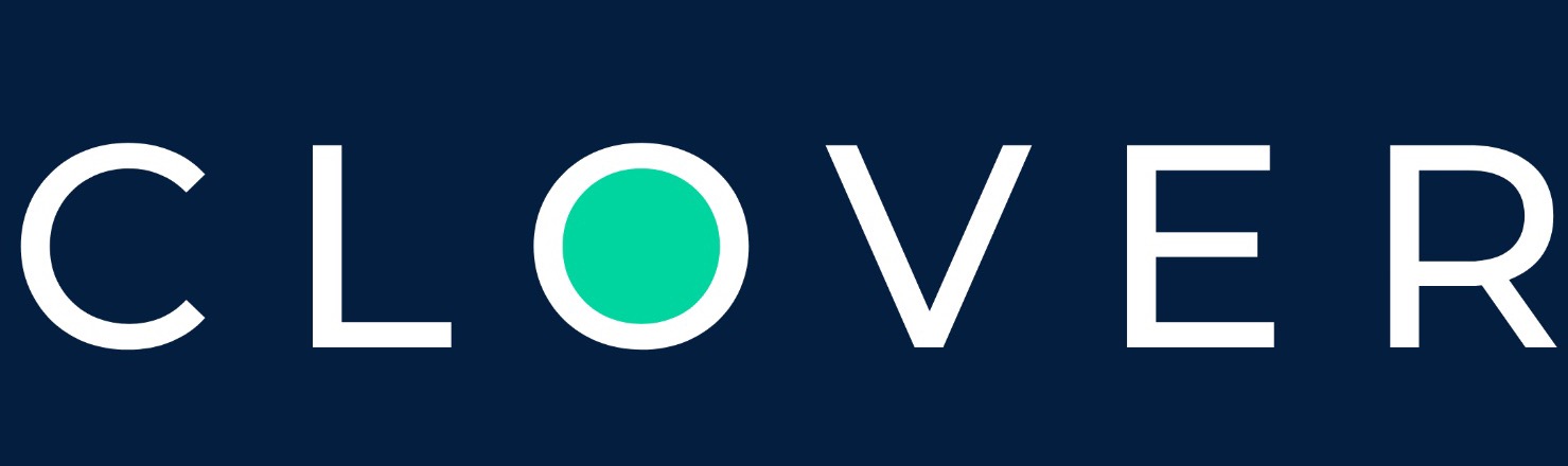 Clover wordmark on a midnight panel — our new brand.