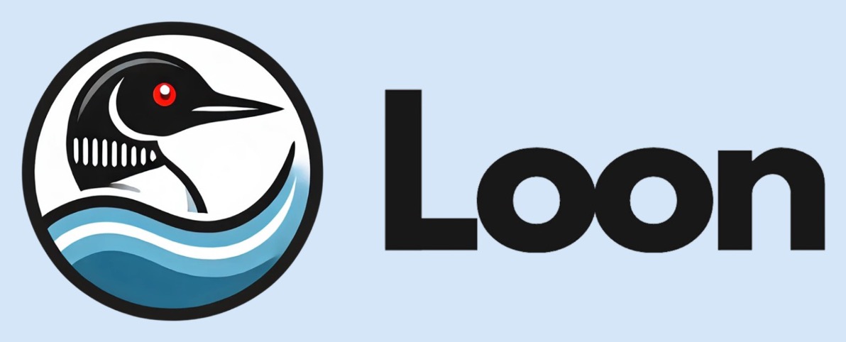 Loon logo on a pale-blue panel — our original brand.